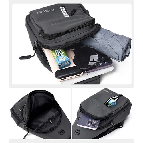 メンズ イヤホンホール付き 軽量ボディバッグ ワンショルダー 斜めがけ ショルダーバッグ コンパクトボディバッグ カジュアル ボディバッグ 通勤バッグ メンズバッグ Aタイプ ブラック【代引き不可】_11