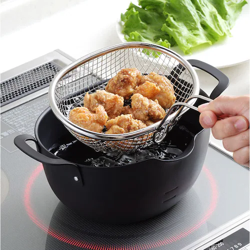 揚げざる 通販 日本製 揚げザル ステンレス 約幅18×全長23.5×全高15.5cm 手付きザル 手付きざる 揚げ物 油切り 楕円 オーバル メッシュ 天ぷら ポテト フライ おしゃれ キッチンツー_3