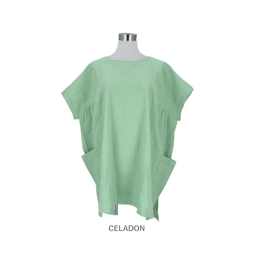 FABORI ファボリ かっぽう着 半袖 通販 割烹着 割ぽう着 半袖割烹着 エプロン エプロンドレス カッポウギ ワンピース ポケット 大きい ゆったり 体型カバー 綿100% コットン 保育士 サ_11