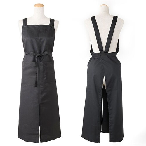 エプロン おしゃれ 通販 エプロン ナチュラル レディース メンズ 男女兼用 撥水加工 ロング丈 ブラック ワンピース フリーサイズ サロン カフェ 長め はっ水 無地 スリット 前掛け ギフト プレ_4