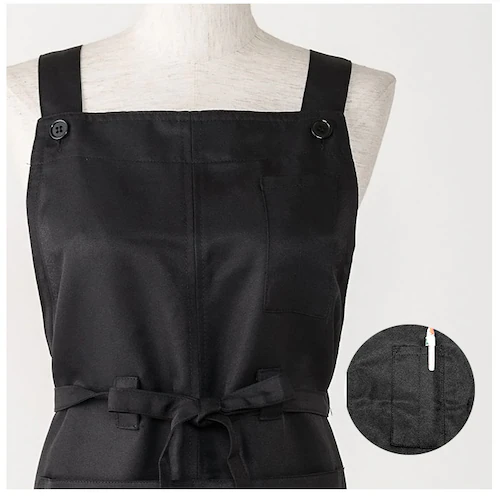 エプロン おしゃれ 通販 エプロン ナチュラル レディース メンズ 男女兼用 撥水加工 ロング丈 ブラック ワンピース フリーサイズ サロン カフェ 長め はっ水 無地 スリット 前掛け ギフト プレ_5