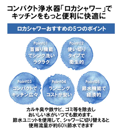 浄水器 クリタック KURITA 通販 首振りタイプ ロカシャワーCP 浄水蛇口 泡沫水栓 節水効果 塩素 カルキ除去 切り替え 活性炭 不織布 おいしい水 シャワー ストレート キッチン 洗面所 ろ_1