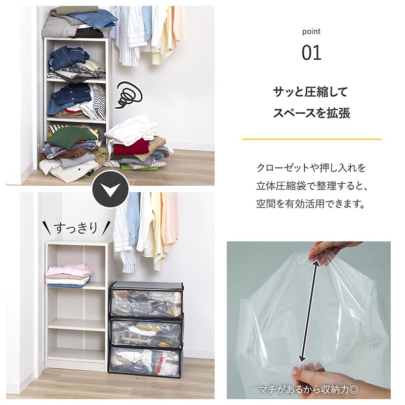 一体型圧縮ボックス 衣類用 3個組 SE1039063│アイリスオーヤマ公式