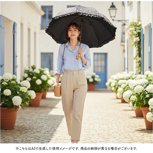 pink trick ピンクトリック 長傘 晴雨兼用 通販 晴雨兼用傘 雨傘 日傘 レディース傘 傘 かさ カサ フリル傘 日よけ 日除け フリル かわいい 可愛い アンブレラ 完全遮光 親骨50cm_2