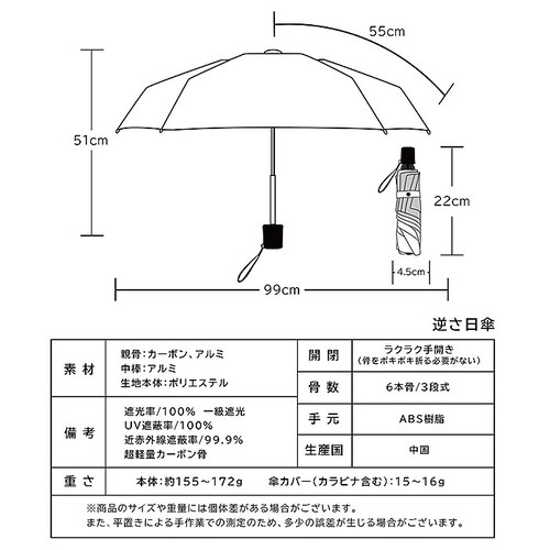折りたたみ傘 軽量 コンパクト 通販 KIZAWA キザワ 折りたたみ 折りたたみ日傘 折り畳み傘 軽い 傘 かさ カサ uvカット 遮光 日差し 55cm 6本骨 メンズ レディース シンプル 無地_10
