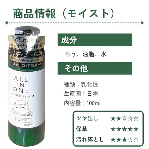 コロンブス オールインワンレザーセラム 靴クリーム 汚れ落とし お手入れ 靴磨き レザーケア 革用 靴用 モイスト_11