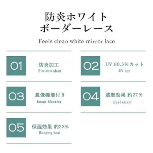 【送料無料】遮熱 遮像 保温 防炎 UVカットミラーボーダー高機能レースカーテン 100X133cm2枚組 ホワイト_1