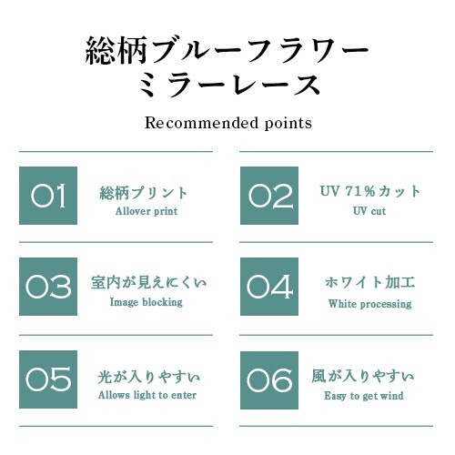 【送料無料】UVカット ミラーフラワー柄レースカーテン 100X133cm2枚組 ブルー_1