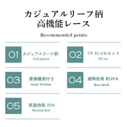 【送料無料】遮熱 遮像 保温 UVカットミラーリーフ柄高機能レースカーテン 100X103cm2枚組 ホワイト_1