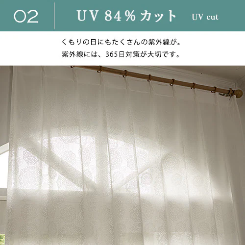 【送料無料】遮熱 遮像 保温 UVカットミラークロッシェ柄高機能レースカーテン 100X103cm2枚組 アイボリー_3