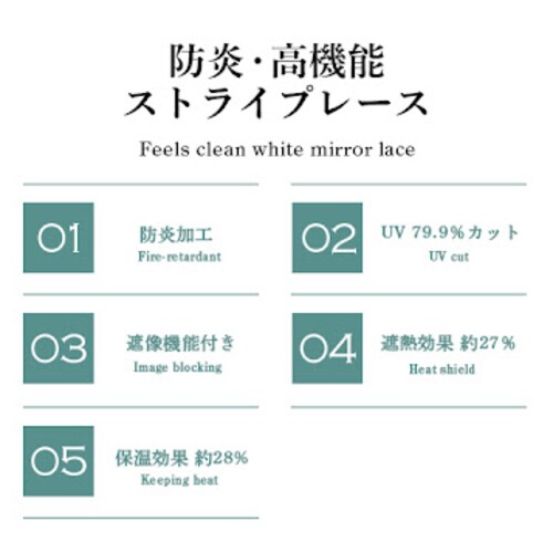 【送料無料】遮熱 遮像 保温 防炎 UVカットミラーストライプ高機能レースカーテン 100X133cm2枚組 アイボリー_1