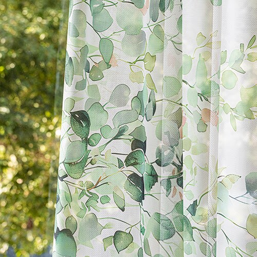 【送料無料】UVカット 採光ミラーサイドエバリーフ柄レースカーテン 100X133cm2枚組 グリーン_10