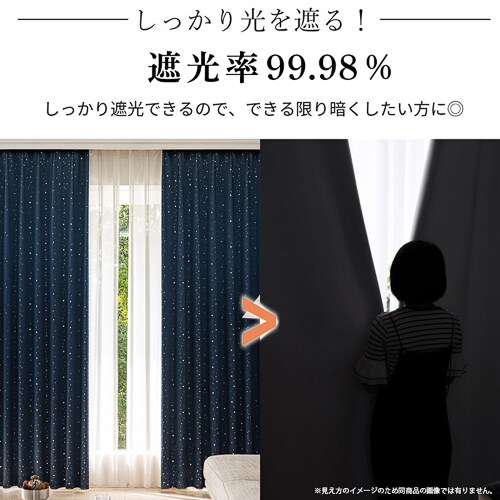 【送料無料】光を遮る星柄遮光カーテン 100X135cm 2枚組 ネイビー_2
