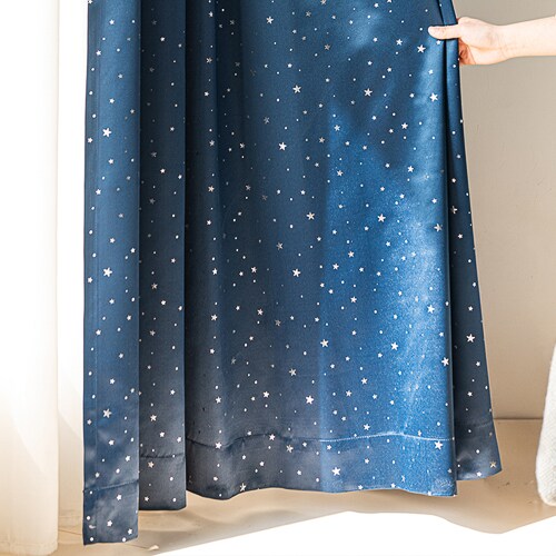 【送料無料】光を遮る星柄遮光カーテン 100X135cm 2枚組 ネイビー_5