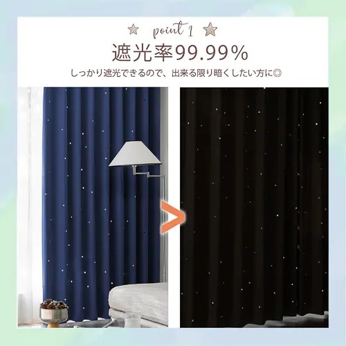 【送料無料】光を遮る1級遮光星柄レーザーカットカーテン 形状記憶 100X135cm 2枚組 ミントグリーン_11