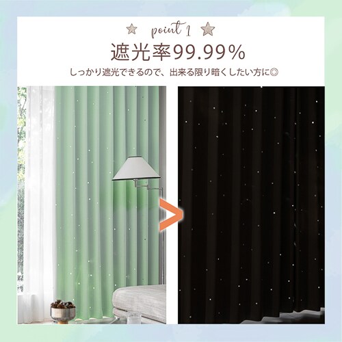 【送料無料】光を遮る1級遮光星柄レーザーカットカーテン 形状記憶 100X135cm 2枚組 ミントグリーン_19