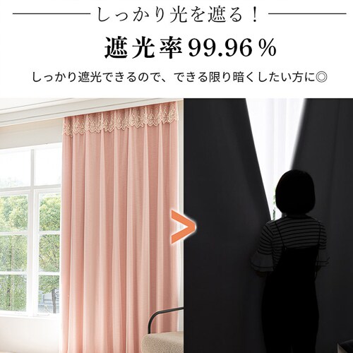 【送料無料】光を遮る裏地付き遮光レース1体型フリンジカーテン 100X135cm 2枚組 グレー_11