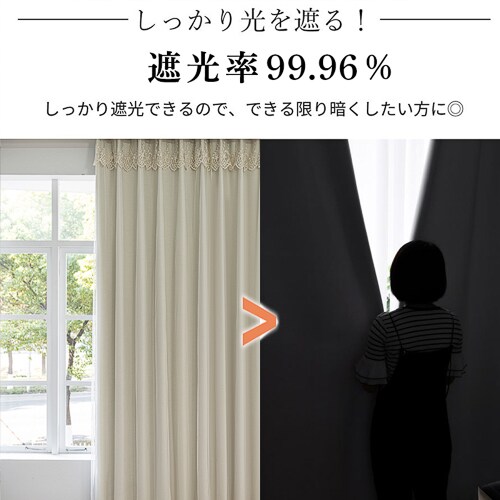 【送料無料】光を遮る裏地付き遮光レース1体型フリンジカーテン 100X135cm 2枚組 グレー_18