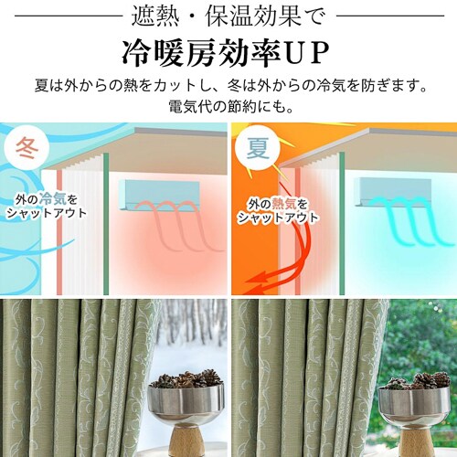 【送料無料】光を遮る裏地付き遮光形状記憶カーテン 100X135cm 2枚組 グリーン_2