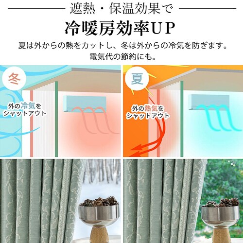 【送料無料】光を遮る裏地付き遮光形状記憶カーテン 100X135cm 2枚組 グリーン_12