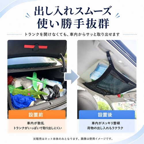 ルーフネット 車 天井 収納 ネット 車内 荷物 ポケット ファスナー付き カーゴネット 収納袋 車用 汎用 ミニバン SUV 車中泊 旅行 キャンプ アウトドア 便利_5