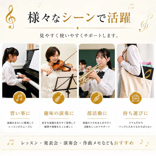 楽譜ファイル ブルー A4 書き込み 30ページ収納 見開き 2面 音楽ファイル 楽譜入れ 吹奏楽 軽音楽 バンド 部活 ピアノ レッスン 練習用 譜面 持ち運び かわいい 全6色_6