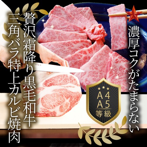 【しゃぶまる】肉 食品 お祝い A4,A5等級 特選 黒毛和牛 三角バラ カルビ焼肉 1kg(250g×4) 焼肉のタレ付 凍眠 テクニカン ギフト プレゼント 牛肉 和牛 牛 牛 焼肉 カルビ BB_12