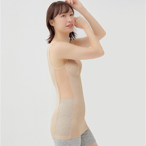 ベージュ Mサイズ 涼しい ブラトップ 夏用 通販 両脇メッシュの涼しいブラタンク カップ付タンクトップ サイドメッシュ タンクトップ 肌着 インナー カップ付きインナー ベージュ 透けにくい レディ_3