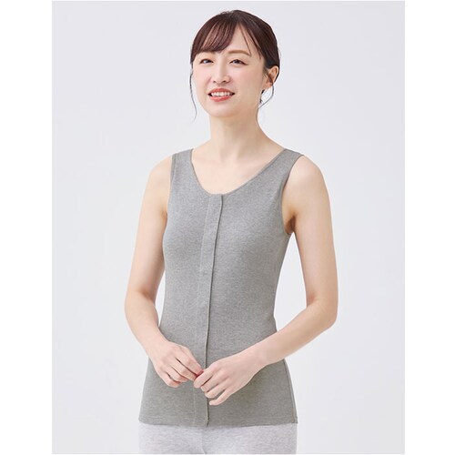 杢グレー LLサイズ 前開き ブラトップ 通販 綿100%前開きカップ付タンクトップ カップ付タンクトップ 前あき タンクトップ 肌着 インナー カップ付きインナー 綿100% レディース パッド付き_2
