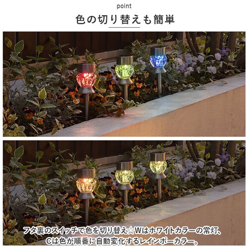ホワイト ソーラーライト 屋外 通販 2WAY ダイヤモンドカット ガーデンライト 照明 ライト LED 埋め込み 明るい 間接照明 卓上 省エネ 誘導灯 自動点灯 ガーデニング おしゃれ DS-17_4