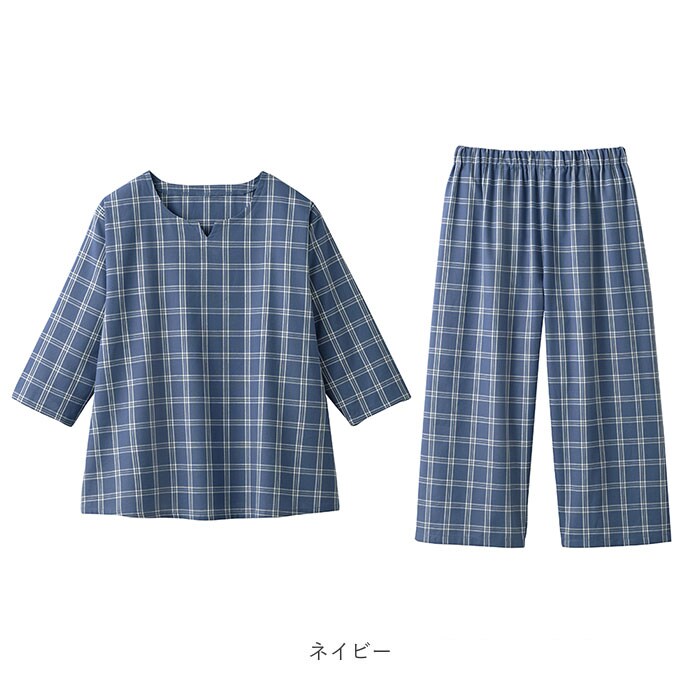 ネイビー L-LLサイズ パジャマ レディース 綿100% 通販 ルームウエア