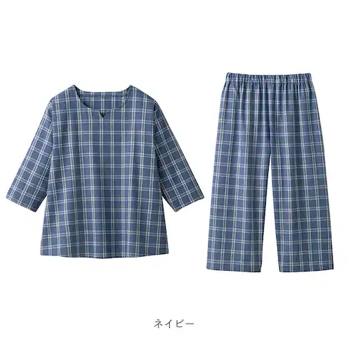 ネイビー L-LLサイズ パジャマ レディース 綿100% 通販 ルームウエア ルームウェア ナイトウェア 部屋着 寝間着 ナイトウエア かぶり 女性 ゆったり 7分袖 七分袖 プルオーバー ウエスト_14