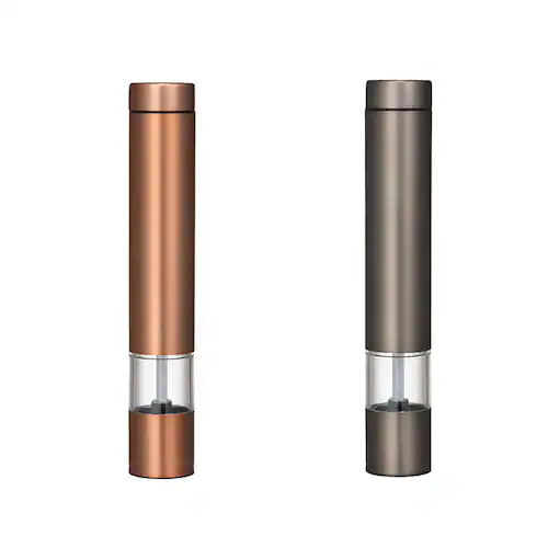 カッパー&グラファイトグレー ソルト アンド ペッパー ミル 電動 通販 ソルト&ペッパー 電動ミル 電動式 調味料 押すだけ スリム 扱いやすい 片手で扱える ウッドスタンド付き 粗さ調節 岩塩 胡_14