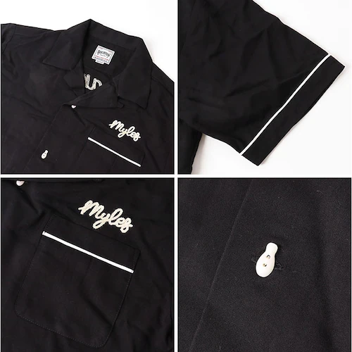 BLACK Mサイズ ヒューストン ボウリングシャツ 通販 HOUSTON ボウリング シャツ 半袖シャツ 半袖 ボーリングシャツ アメカジ 襟シャツ 刺繍 開襟 衿付き 襟付き メンズシャツ 作業服_7
