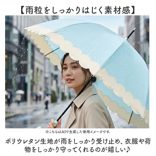 ボンボン/ホワイト ビコーズ because 長傘 通販 ビニール傘 ジャンプ傘 長かさ 雨傘 かさ 傘 58cm 58センチ ワンタッチ グラスファイバー レディース 女性 おしゃれ かわいい デザ_3