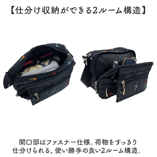 小花.ブラック ショルダーバッグ レディース 軽量 通販 Ferlieden フェアリーデン 刺繍バッグ 斜め掛け 斜めがけ 軽い 小さめ 小さい 肩掛け 大人かわいい バッグ カバン 女性 シンプル_3