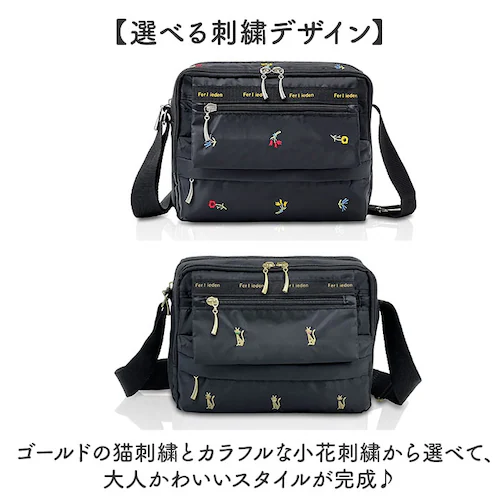 小花.ブラック ショルダーバッグ レディース 軽量 通販 Ferlieden フェアリーデン 刺繍バッグ 斜め掛け 斜めがけ 軽い 小さめ 小さい 肩掛け 大人かわいい バッグ カバン 女性 シンプル_5
