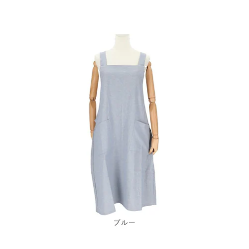 グレー エプロン おしゃれ かぶり 通販 前掛け シャンブレー 生地 袖なし レディース 大人 保育士 綿100% コットン インド綿 ポケット かわいい ギャザー ナチュラル 女性 おしり 隠れる _13