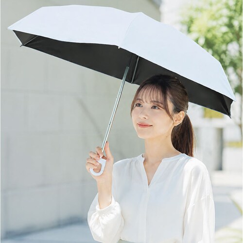 オフホワイト 折りたたみ傘 カラビナ 通販 カラビナ付き傘 晴雨兼用傘 晴雨兼用折りたたみ傘 日傘 折りたたみ 折り畳み傘 折傘 50cm 手開き 50センチ UVカット UPF50+ レディース メ_2