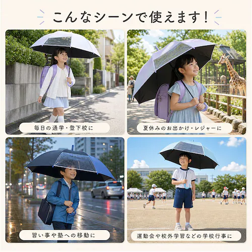 アニマルプリントSA 晴雨兼用傘 子供 通販 長傘 キッズパラソル 日傘 雨傘 子供用 傘 かさ カサ 晴雨兼用 55cm 55センチ キッズ こども 小学生 通学 女の子 男の子 女子 男子 小学校_9