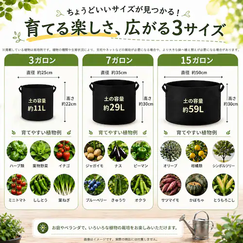 不織布ポット 15ガロン(直径50×高さ30cm) 2個 不織布プランター 布鉢 植木鉢 家庭用 野菜 花 ハーブ 家庭菜園 大型 軽い 通気性 持ち運び ガーデニング ベランダ 園芸 ポット プラン_9