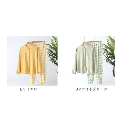 A×ピンク L パジャマ セットアップ レディース 通販 長袖 ガーゼ 綿 コットン ナイトウエア ルームウェア 上下 セット ロングパンツ 長ズボン 部屋着 寝巻 パンツ ズボン 前開き ゆったり _17