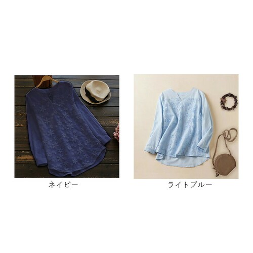 ネイビー XLサイズ チュニック 大人可愛い 通販 ブラウス レディース おしゃれ 長袖 プルオーバー 春 夏 白 シャツ カットソー ゆったり きれいめ コットン 大きいサイズ M L XL XXL_10