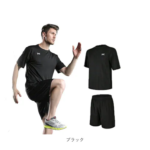 グレー XL トレーニングウェア メンズ 上下 通販 スポーツウェア フィットネスウェア ショートパンツ 半そで ランニングウェア 上下セット トップス ラウンドネック おしゃれ フィットネス 筋トレ_9