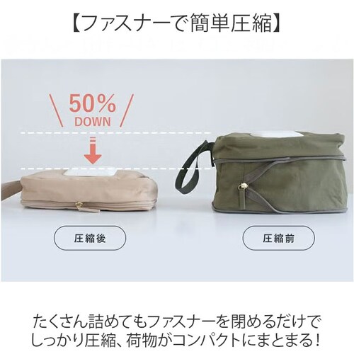 カーキ おむつポーチ 通販 LIZDAYS おむつ収納 リズデイズ 大容量 大きめ ベビーポーチ おしりふきケース 旅行ポーチ 吊り下げ 圧縮 着替え コンパクト シンプル トラベルポーチ 持ち歩き _2