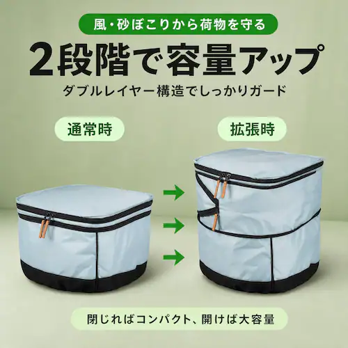 自転車カゴカバー ブルー Mサイズ 2段階拡張 大容量 撥水 防塵 前カゴカバー ダブルファスナー 固定ストラップ付き 雨対策_4