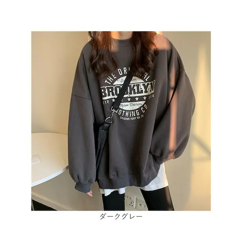 ワイン XL 薄手 トレーナー レディース 通販 スウェット プルオーバー トップス ゆったり 春 春秋 秋 冬 長袖 部屋着 ルームウェア おしゃれ ロゴ オーバーサイズ メンズ オシャレ クルーネ_12