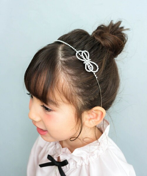 シルバー Rora カチューシャ 通販 ヘアアクセサリー 髪飾り ヘッドドレス 子供 女の子 可愛い おしゃれ シルバー キラキラ リボン ラインストーン 発表会 入園式 卒園式 入学式 子ども用アク_4