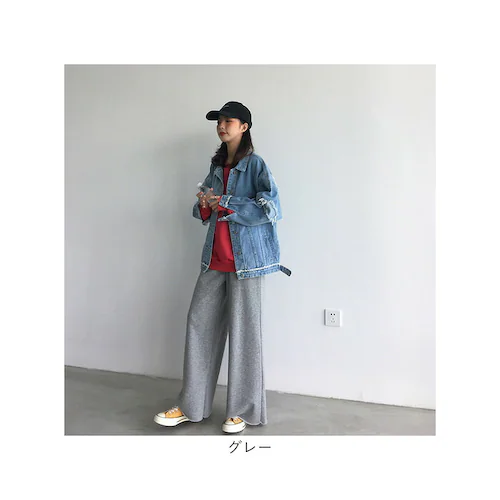 グレー L ワイドパンツ レディース 春秋 ロングパンツ 通販 スウェットワイドパンツ スウェットパンツ スウェット ワイド パンツ 長ズボン ズボン 綿 コットン ボトムス ウエストゴム ゆったり _13