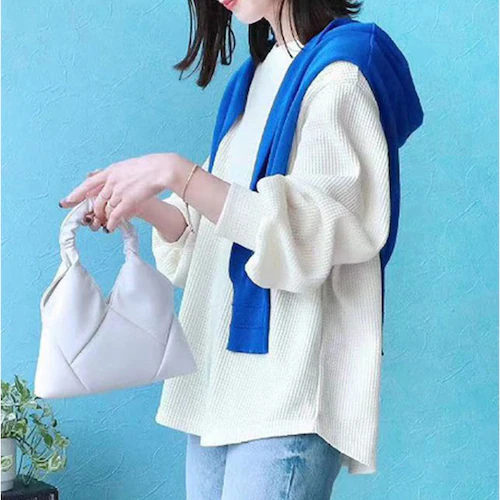 ホワイト Lサイズ ワッフル レディース トップス 長袖 通販 秋 春 tシャツ Tシャツ 羽織り 羽織 ゆったり カットソー 無地 カジュアル おしゃれ 冬 大人 シンプル 体型カバー ベーシック _2